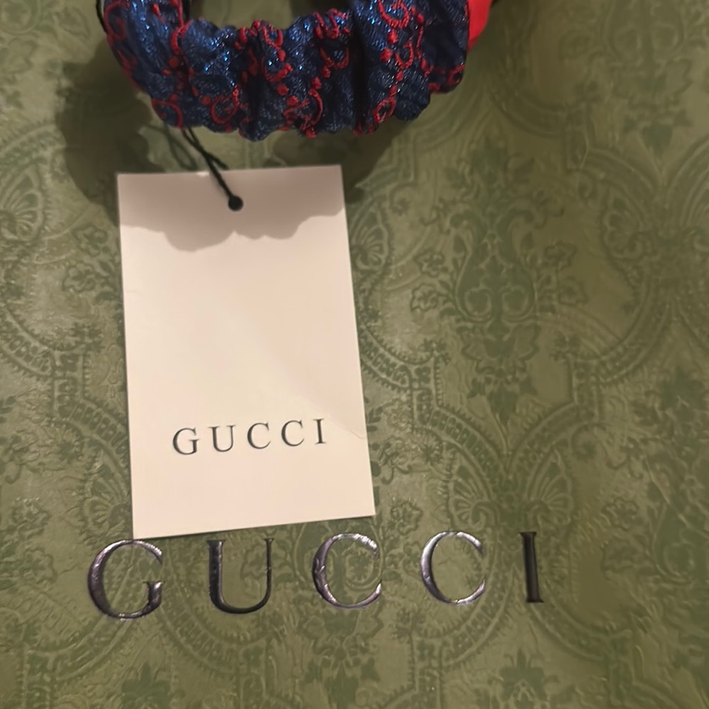 Gucci Metallic Lurex Silk GG Supreme Headband Blue Red